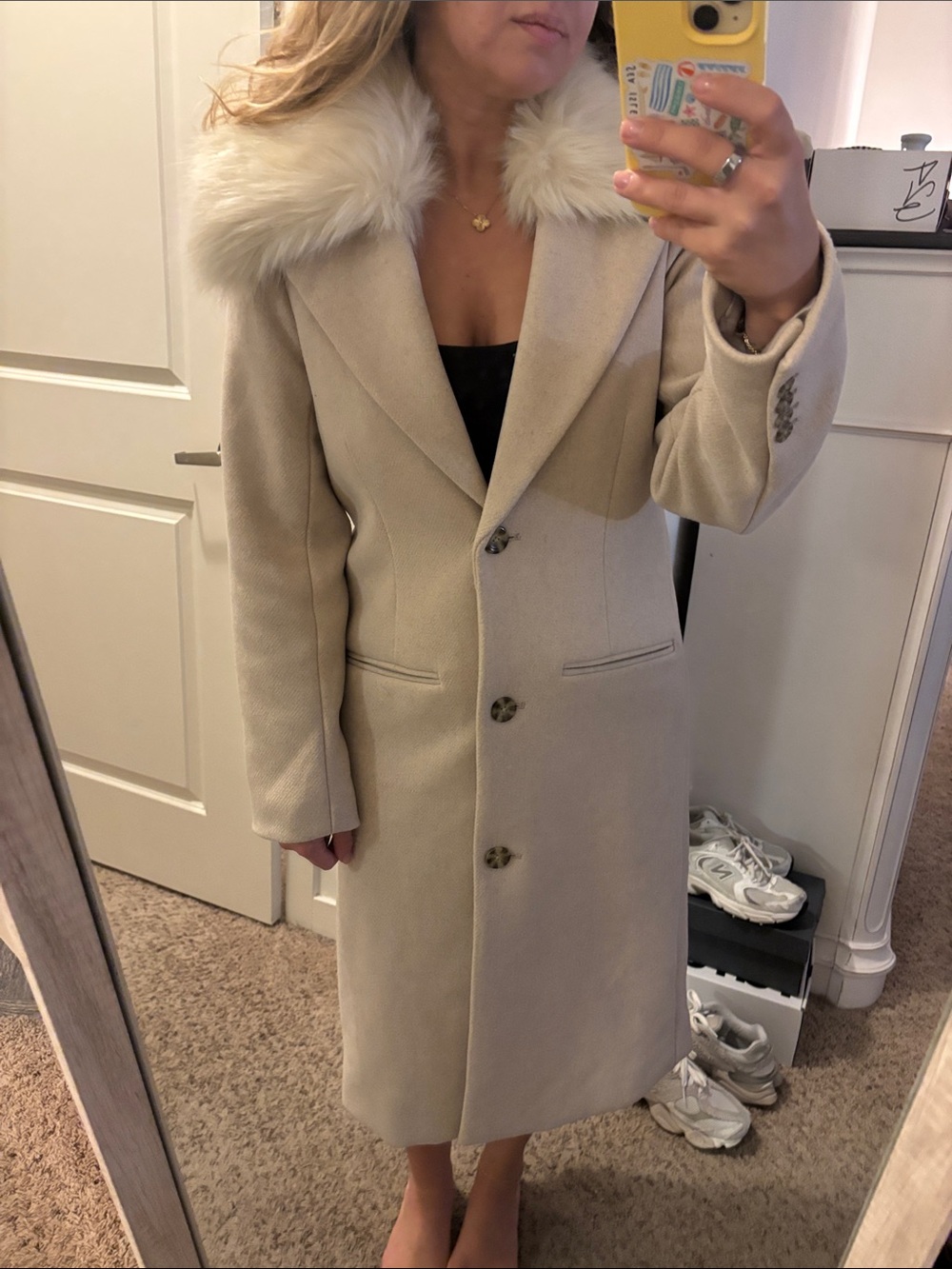 Abercrombie & Fitch Wool Blend Tan Long Length Coat w Removable Faux Fur Collar - Picture 2 of 16